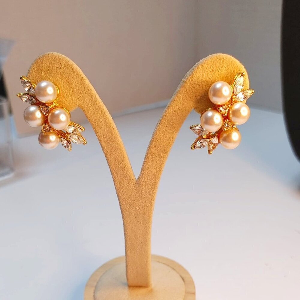 5/$100 Tanya Lind Stud Earrings Faux Pearl Rhinestones 1" Bridal wedding